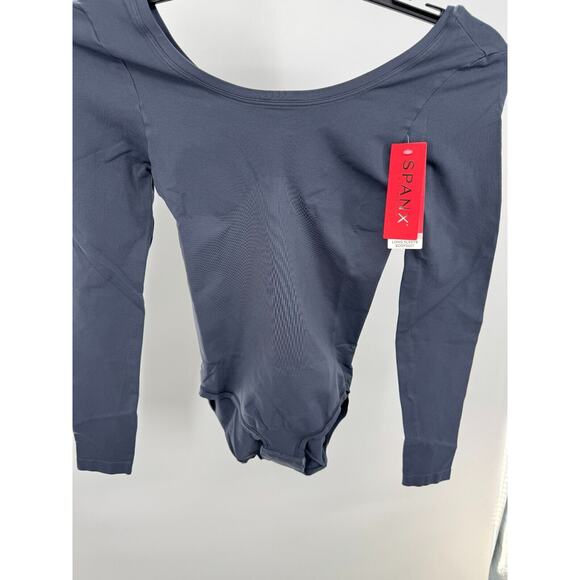 Spanx Womens Tummy Slimming Scoop Neck Bodysuit Long Sleeve Size S/P Gray NWT - Picture 1 of 3